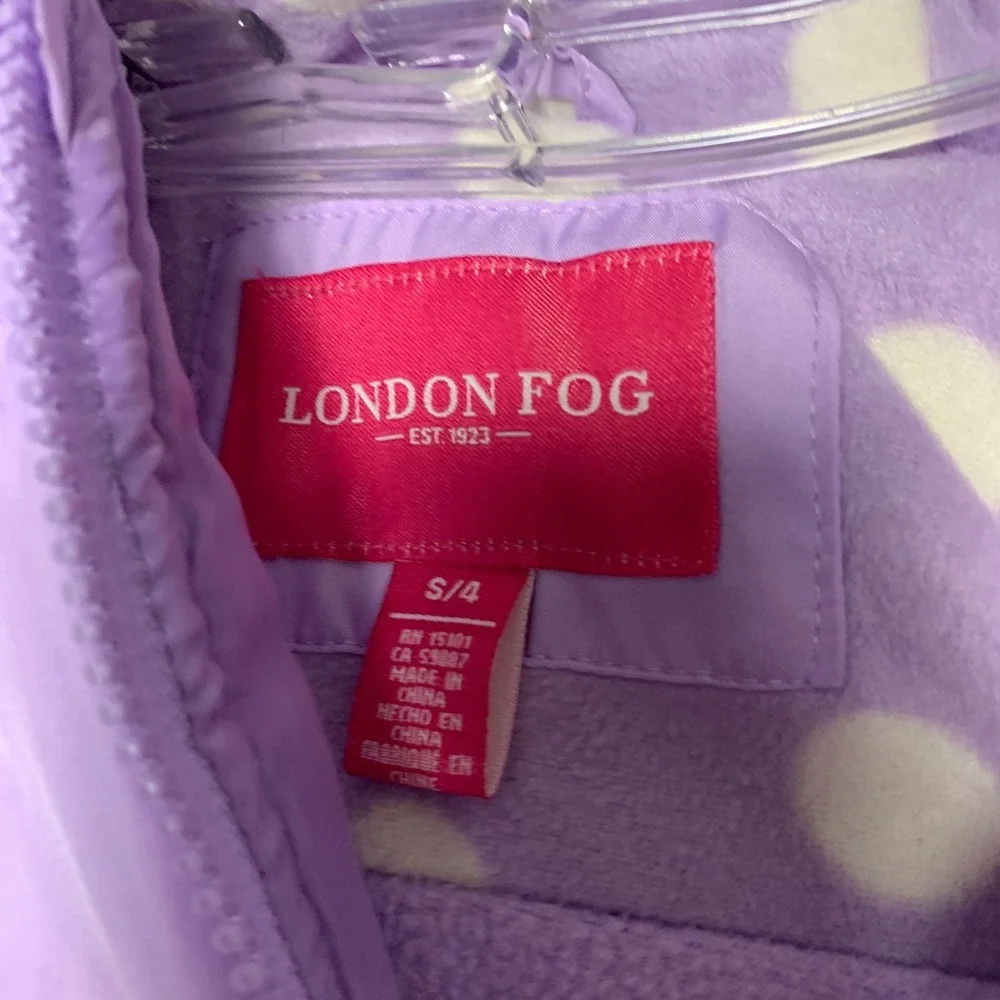 London Fog Puffer Jacket Girls S/4 Purple Faux Fur Trim Hood Fleece Lined Warm